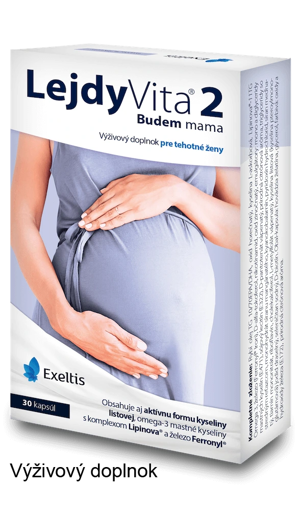 Výživový doplnok LejdyVita 2 - Budem mama obsahuje vitamíny a minerály ako kyselinu listovú, železo, omega 3 mastné kyseliny pre správny vývoj plodu počas tehotenstva